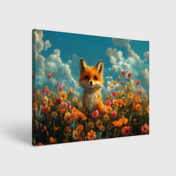 Холст прямоугольный Лисица в цветочном поле, цвет: 3D-принт