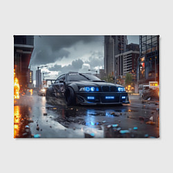 Холст прямоугольный BMW синие фары дождливая погода, цвет: 3D-принт — фото 2