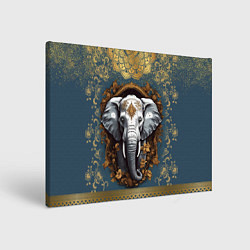 Холст прямоугольный Слон лотос и золотая мандала, цвет: 3D-принт