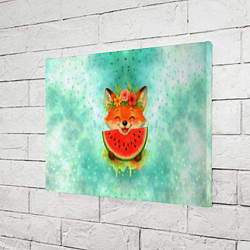 Холст прямоугольный Веселая лисичка ест арбуз, цвет: 3D-принт — фото 2