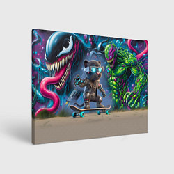 Холст прямоугольный Пантерёнок крутой скейтбордист на фоне граффити, цвет: 3D-принт