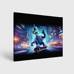Холст прямоугольный Bender is a skateboarder in neon street - ai art, цвет: 3D-принт
