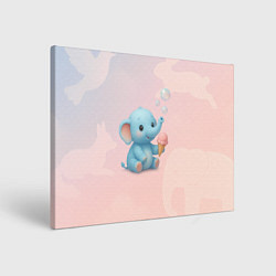 Холст прямоугольный Маленький слоненок с мороженым пускает пузыри, цвет: 3D-принт
