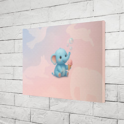 Холст прямоугольный Маленький слоненок с мороженым пускает пузыри, цвет: 3D-принт — фото 2