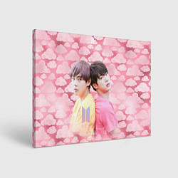 Холст прямоугольный BTS на фоне розовых облаков, цвет: 3D-принт