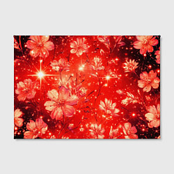 Холст прямоугольный Цветочный красный с искрами, цвет: 3D-принт — фото 2