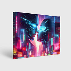 Холст прямоугольный Cyber neon kiss - ai art fantasy, цвет: 3D-принт