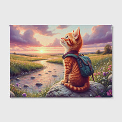 Холст прямоугольный Котёнок с рюкзаком мечтает о небе, цвет: 3D-принт — фото 2