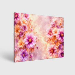 Холст прямоугольный Нежный розовый цветочный с золотистым свечением, цвет: 3D-принт