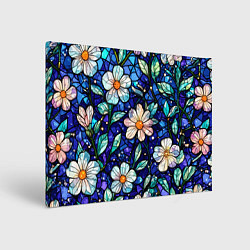 Картина прямоугольная Цветочный тёмно-синий витраж