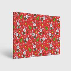Холст прямоугольный Новогодний паттерн с зайчиком, цвет: 3D-принт