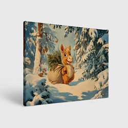 Холст прямоугольный Лошадка с мешком елочных веток, цвет: 3D-принт