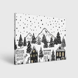 Холст прямоугольный Заснеженный черно-белый город, цвет: 3D-принт