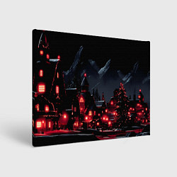 Холст прямоугольный Новогодняя ночь и красные гирлянды, цвет: 3D-принт