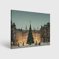 Холст прямоугольный Новогодняя елка во дворе, цвет: 3D-принт