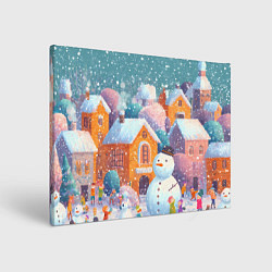 Картина прямоугольная Дети во дворе лепят снеговика