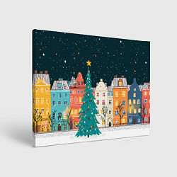 Холст прямоугольный Новогодняя ночь в городе, цвет: 3D-принт