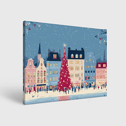 Холст прямоугольный Новогоднее гуляние у красной елки, цвет: 3D-принт