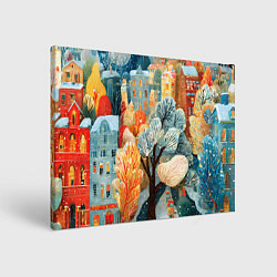 Холст прямоугольный Разноцветные новогодние домики, цвет: 3D-принт