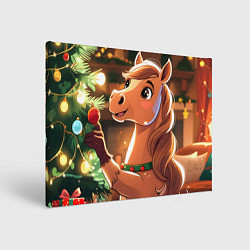 Холст прямоугольный Лошадка наряжает елку, цвет: 3D-принт