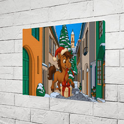 Холст прямоугольный Лошадка распаковывает новогодний подарок, цвет: 3D-принт — фото 2