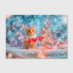 Холст прямоугольный Котенок и гирлянда из сердечек, цвет: 3D-принт — фото 2