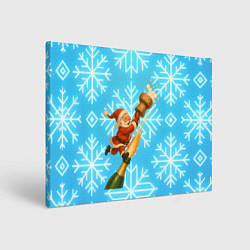 Холст прямоугольный Санта летит на пробке шампанского, цвет: 3D-принт