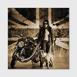 Холст квадратный Девушка байкер и английский бульдог, цвет: 3D-принт — фото 2