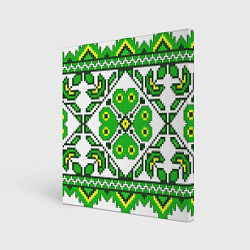 Холст квадратный Славянский Узор Зеленый, цвет: 3D-принт
