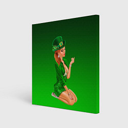 Холст квадратный Девушка лепрекон в зеленом, цвет: 3D-принт