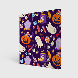 Холст квадратный HALLOWEEN BTS BT21 PATTERN БТ21 БТС ХЕЛЛОУИН, цвет: 3D-принт