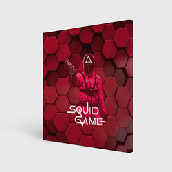 Холст квадратный Игра в кальмара - красные 3D кубы, цвет: 3D-принт