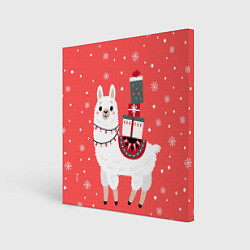 Холст квадратный Лама Новый год, цвет: 3D-принт