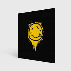 Холст квадратный NIRVANA LOGO SMILE, БРЫЗГИ КРАСОК, цвет: 3D-принт