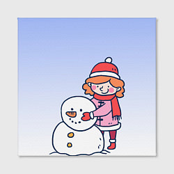 Холст квадратный Девочка лепит снеговика, цвет: 3D-принт — фото 2