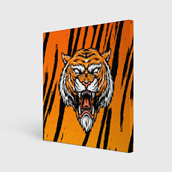 Холст квадратный Разгневанный тигр голова, цвет: 3D-принт