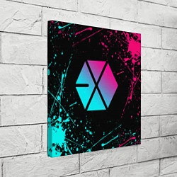 Холст квадратный EXO BAND NEON LOGO НЕОНОВЫЕ БРЫЗГИ КРАСОК, цвет: 3D-принт — фото 2