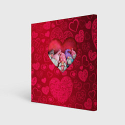 Холст квадратный Гномы в красном сердце, цвет: 3D-принт
