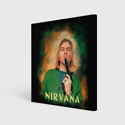 Холст квадратный Nirvana - Kurt Cobain with a gun, цвет: 3D-принт