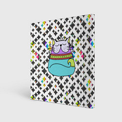 Холст квадратный Разноцветный котик, цвет: 3D-принт