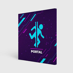 Холст квадратный Символ Portal в неоновых цветах на темном фоне, цвет: 3D-принт