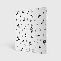 Холст квадратный Нотные Знаки Черные на Белом, цвет: 3D-принт