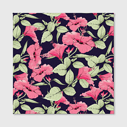 Холст квадратный Цветы Розовые Гибискусы На Тёмно-Синем Фоне, цвет: 3D-принт — фото 2