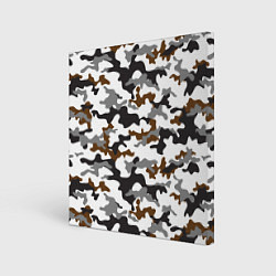 Холст квадратный Камуфляж Чёрно-Белый Camouflage Black-White, цвет: 3D-принт