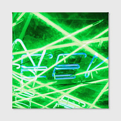 Холст квадратный Неоновые лучи и буквы - Зелёный, цвет: 3D-принт — фото 2