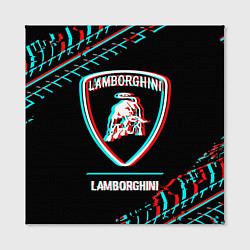 Холст квадратный Значок Lamborghini в стиле Glitch на темном фоне, цвет: 3D-принт — фото 2