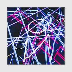 Холст квадратный Неоновые хаотичные линии и буквы - Синий, цвет: 3D-принт — фото 2