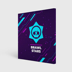 Холст квадратный Символ Brawl Stars в неоновых цветах на темном фон, цвет: 3D-принт