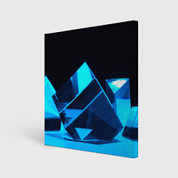 Холст квадратный Неоновые объёмный куб - Синий, цвет: 3D-принт