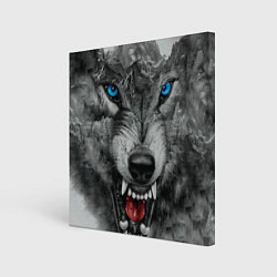 Холст квадратный Агрессивный волк с синими глазами, цвет: 3D-принт